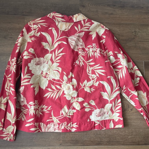 Coldwater Creek Floral Jacket Womens XL 100% Cotton Button Up Long Sleeve Red - Picture 6 of 6